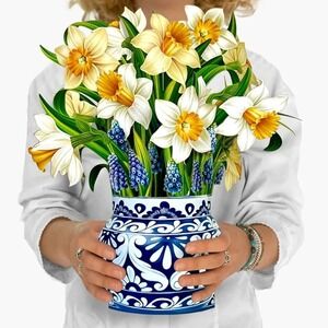Paeone‎ 12 Inch English Daffodils 3D Pop Up Flower Bouquet Greeting Card New